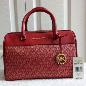 Michael Kors Cherry Red Jet Set Logo Medium Duffle Crossbody Satchel
